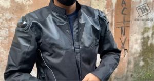 Jaket Motor Pria DND90 list hitam Full Pelindung Bahu dan sikut Corduroy