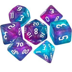 ONECEW Toy Gift D% D12 D20 RPG Adventurer Entertainment Family Party DND Enthusiast Board Games Number Playing Games Carved Pattern Dice Set Iridescent Glitter Polyhedral Dice 7-Die Two-tone Dice Set