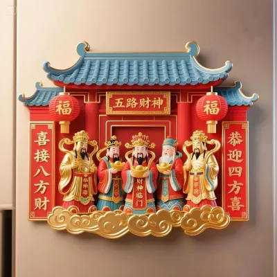 Five Gods of Wealth Acrylic Refrigerator Magnet Fortune Bringing Fridge Sticker Lucky Charm Chinese New Year Home Decor