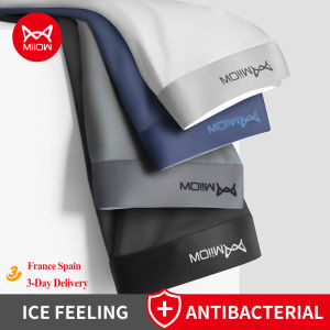 MiiOW 4Pcs Lot Men Boxer Shorts Graphene Antibacterial Ice Silk Underwear Man Boxershorts Seamless Breathable Male Panties L-5XL2026
