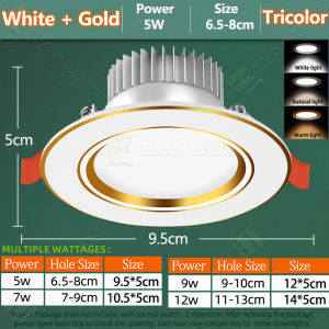 LED Downlight Aluminum Power Pin Light 5W/7W/9W/12W Tricolor Energy-Saving 80% Home/Commercial Embedded LED Panel Light