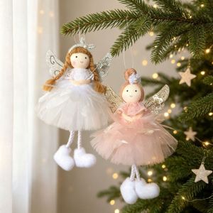 OEUVR Mesh Christmas Angel Girl Ornament Plush Fabric Xmas Tree Angel Pendant Festive Supplies Handmade Christmas Tree Decor Christmas Tree Decoration