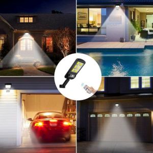 Sensor Gerak Lampu Surya Tahan Air Lampu Jalan Remote Control COB LED Lampu Dinding Terang Tinggi untuk Halaman Jalan Teras Taman