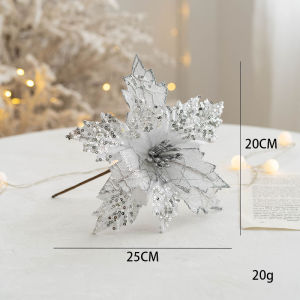 1/5/10PCS 25cm Poinsettia Xmas Tree Flowers Glitter Artificial Flowers Xmas Tree Ornaments Christmas Gift Gold Silver Red Champagne For Home Wedding Decoration