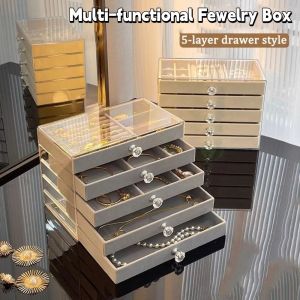 LUCKFRE Transparent Velvet Jewelry Box Large Capacity Earrings Necklaces Jewelry Storage Box Multi-function Acrylic Drawer Storage Holder Home Storage