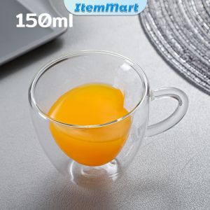 ItemMart 150ml 250ml Double Wall Glass Mug Heat Resistant Coffee Glass Cup Fashion Heart Shape