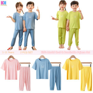 Bộ Đồ Ngủ Phương Thức Thoải Mái Màu Trơn Cho Trẻ Em Quần Chống Muỗi Phim Hoạt Hình Gấu Bé Trai Bé Gái Hàn Quốc 2 Chiếc Quần Ngắn Tay Quần Áo Điều Hòa Không Khí Nhà Mặc