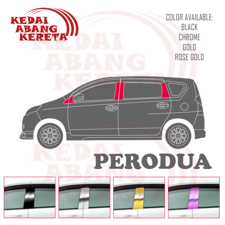 Perodua Model Car Door Window Pillar Trim Cover (Black / Chrome / Gold