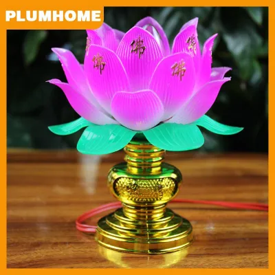 PLUMHOME 1pcs Phật Giáo sen đèn đầy màu sắc sen đèn Máy tính để bàn trang trí ánh sáng cho nhà Thiền thờ phượng Phật Giáo Đền