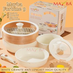 MAYBA FORTUNE SET 9 PCS BAMBOO STEAMER Panci set Marble granite jerman anti lengket - bisa induksi - bisa masuk oven microwave - bisa sebagai wadah saji / mangkok