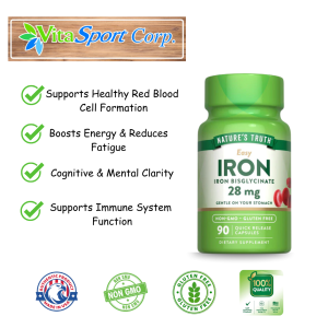 Nature’s Truth Easy Iron 28mg – 90 Capsules High Potency Iron Supplement for Energy Red Blood Cell Support Anemia Fatigue & Immune Health