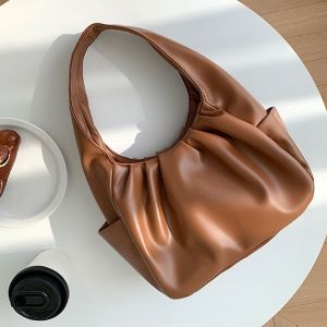 MECOME จีบ ถุงครัวซองต์ หนังนุ่ม ความจุขนาดใหญ่ กระเป๋าถือ แฟชั่น กระเป๋าใต้รักแร้ ผู้หญิง