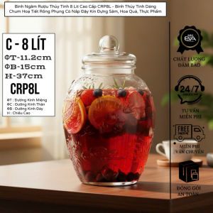 Bình Ngâm Rượu Thủy Tinh 8 Lít Cao Cấp CRP8L Dáng Chum Họa Tiết Rồng Phượng Có Nắp Đậy Kín Đựng Sâm Hoa Quả Thực Phẩm