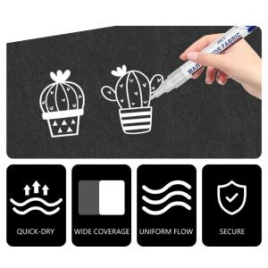 Permanent Fabric Pen 2mm Line Wide Quick Dry Water Resistant White Fabric Marker for Clothing Bag Shoe Coloring Drawing