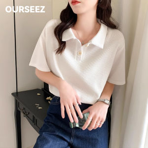 Women plain casual loose Waffle polo shirt Long sleeved top