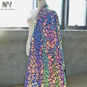 Designer Futuristic Geometric Multi-sided Iridescent Sequin Embroidery Velvet Fabric for Clothing Background