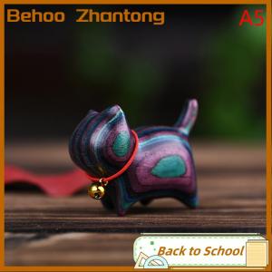 Behoo Rainbow Wood Carving Cat Sculptures Cat Ornaments Cute Colored Wooden Cat Desktop Office Accessories Home Decor Gift Souvenirs