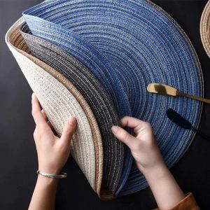 6Pcs 18/36cm Round Cotton Pad Nordic Style Imitation Cotton Yarn Placemat Round Ramie Woven Coaster Insulation Dish Mat Household Anti-scald Mat Anti-skid Pad Potholders Placemats & Coasters