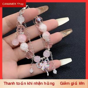 CS Màu Hồng Phượng Hoa Chi Nhánh Phiên Bản Bow Bướm Mặt Dây Chuyền Đính Cườm Vòng Đeo Tay Ngọt Ngào Mát Vòng Đeo Tay Cho Phụ Nữ Thẩm Mỹ Hợp Thời Trang Tay Đồ Trang Sức Phụ Kiện