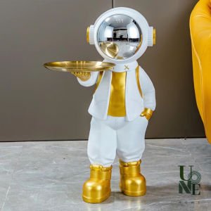 UoneHome พร้อมส่ง H070 ของแต่งบ้าน โมเดลรูปปั้นตุ๊กตาแฟชั่นฤดูหนาว หน้ากระจก รูปปั้นเรซิน ขนาดใหญ่ ถือถาดวางของ ดีไซน์เก๋ทันสมัย