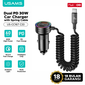 USAMS Charger Kepentingan Cahaya Cahaya dengan Kabel Spring 60W Universal untuk Pelabuhan Samudra/Motor/Vehicles