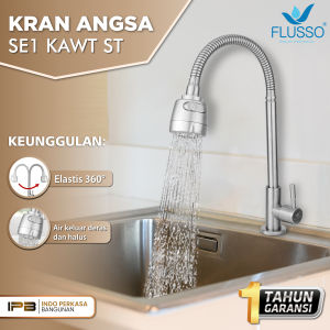 FLUSSO Kran Keran Air Angsa Fleksibel Tembok Sink Premium Kuningan Stainless sus 304 Kepala Besar 608