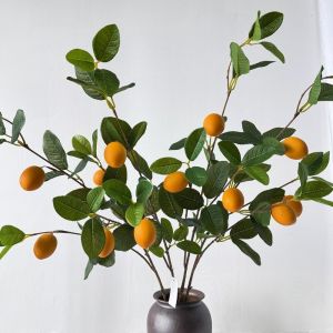 MAOMEI Cảm giác như thật 3 Cành Chanh Chia Nét Thật tế Nhựa Cành trái cây giả Đồ trang trí hình cây xanh. Chống tia cực tím. Cắm hoa Trang trí nhà cửa