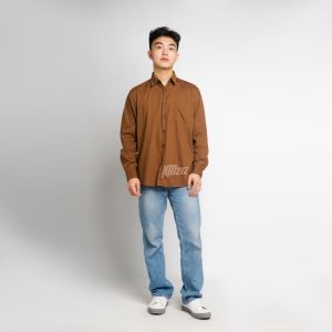 kemeja polos lengan panjang pria kemeja polos pria coklat
