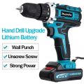 （COD）Makita cordless drill rechargeable portable dril Heavy Duty Original 48V wireless drill 2 Battery Brushless Set Drill Power Tool Bit. 
