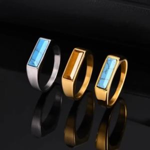 Nhẫn thép không gỉ mắt hổ xanh ngọc dành cho nam màu bạc vàng trang sức thời trang. AutoMaxion