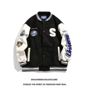 Baju Anak Murah Jaket Varsity Baseball Model Kancing INISIAL S UNIVERSAL gratis ganti inisial Pakaian Simple Modis Atasan Lengan Panjang Bahan Fleece Jaket Kekinian Fashionable Fashion Terkini Modis S M L XL XXL hitam navy Jaket Anak Murah Hoodie Polos