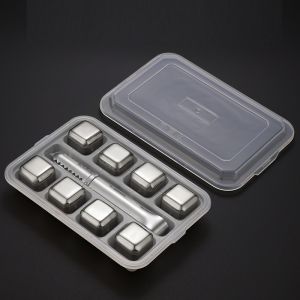 Hộp 8 viên đá khô vĩnh cửu inox kèm kẹp gắp đá -CTG