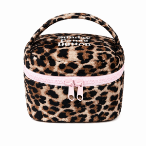 SIXIS Handheld Square Storage Box Leopard Print Zipper Design Makeup Bag Multi-functional Small Cosmetic Pouch Women Girls