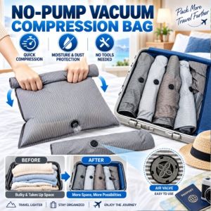 JMY Extra Thick No Pump Vacuum Storage Bags Heavy Duty Vacuum Compression Bags Space Saver Bags Clothes Blankets Quilts Luggage Travel