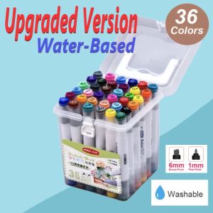 36/24/12 Colors Art Markers Set Dual Heads Broad Fine Point Alcohol Oil/Water Based Marker Pens with PP Storage Box for Children Students Adults Professionals Drawing Coloring Sketching Art Creation Watercolor Magic Color Highlighter