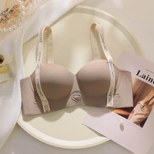 M&S Peach Heart Half Cup Small Chest Gathered to Show Off no Steel Ring Underwear Womens Collection of Accessory Breasts Anti Sagging Text Bra