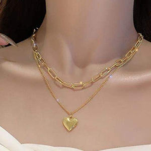 🥰พร้อมส่งจากไทย🥰สร้อยโซ่ สร้อยคอหัวใจ2เส้น เครื่องประดับ แฟชั่น สไตล์เกาหลี หรูหรา N155