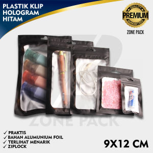 [9x12cm] 10 PCS Plastik Klip Hologram Flat Warna Hitam | Ziplock Hologram Foil | Plastik Klip Kemasan Aksesoris