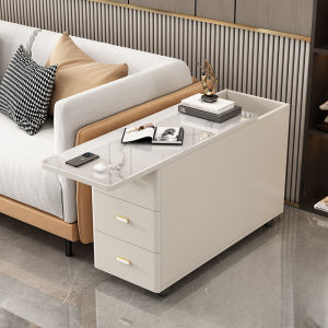 [Cozy ]Luxury Living Room Cabinet Sofa Sideboard Minimalist Armrest Slotted Cabinet Quartz Glass Movable Side Table