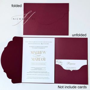 20pcs Burgundy Pocketfold Wedding Invitation Envelopes – Tri-Fold Invitation Card Covers for 5x7" Inserts – DIY Blank Paper2026
