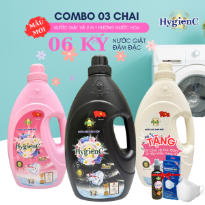 03 Chai Nước giặt HyGienC Plus hương nước hoa đậm đặc làm sạch quần áo - Tặng 01 chai nước xả khô 100ml và 10 cái khẩu trang 4D Famapro
