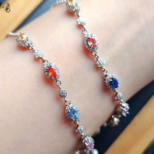 Collection Grade Colorful Duo Bao Sapphire S925 Silver Adjustable Chain Bracelet