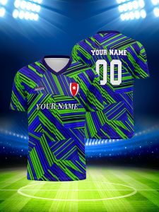 Jeans Fritz Custom 3D Print Green Blue Geometric Stripe Soccer Jersey Sporty Style Football Shirt for Men Women Training Match with Fast Delivery Cod Free Shipping High Quality Breathable Soft Touch Comfort Fit