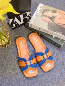 SANDAL SEOP WANITA ZARA FLAT CANTIK DENIM KEKINIAN KOREAN STYLE KOEDE B10AHZ TERBARU