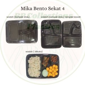 1 PAK 50 pc MIKA BENTO SEKAT 4 KOTAK TRAY MIKA TEBAL BOX HITAM PUTIH TEBAL THINWALL BENTO ECER