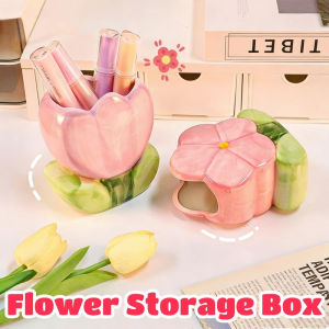 Tulip Flower Storage Box Creative Ceramic Desktop Ornaments Home Office Bedroom Decor