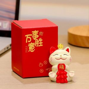 UNQCSA 2inch Solar Car Lucky Cat Cute Exquisite Waving Hand Cat Room Decor Accessories Plastic Lucky Wealth Waving Cat Home Decor