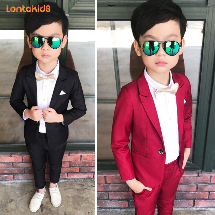 lontakids 2Pcs/3Pcs Kids Boys Black Red Suits Children Jacket & Pants  Formal / Shirt Wedding Birthday Party Clothes Sets for 3-9 Years