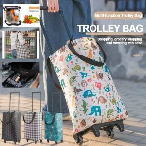 Convenient Travel Camping Car Trolley Bag Foldable Grocery Trolley Cart Grocery Bag Large Capacity Trolley Push Household Shopping Bag