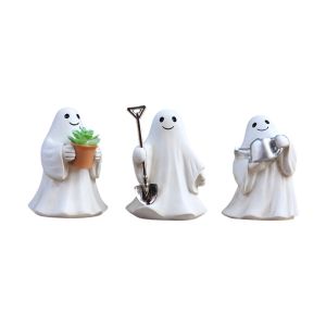 SWEET LORD 3pcs Spooky Style Ghost Ornaments Resin Material Cute Design Halloween Ghost Figurines Decorative Statue Cartoon Shape Resin Gardening Statue Office Decor